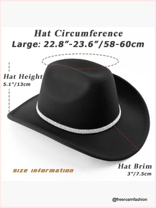 Classic Felt Wide Brim Cowboy Hat with Rhinestone Band main image 6